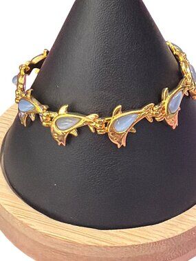 Helena Rose Gold Plated Magnetic Bracelet Links Blue Stones Fold Over Clasp NWOT